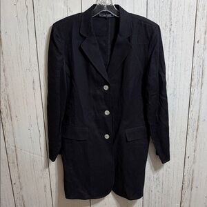 Linen Harris Wallace 100% Linen Navy Long Blazer 12